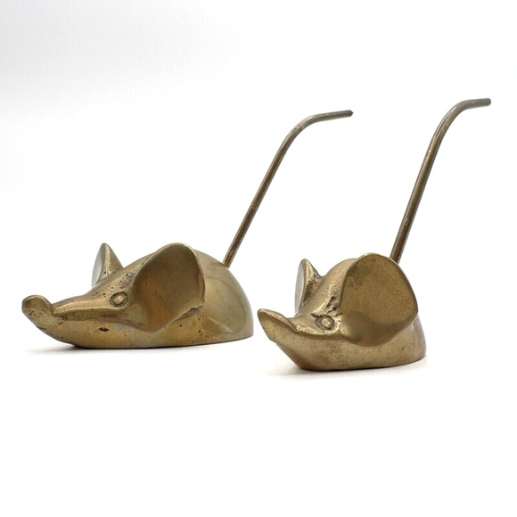 Brass Mouse Ring Holders or Receipt Holders Lot of Two Vintage Mid Century - Picture 12 of 13